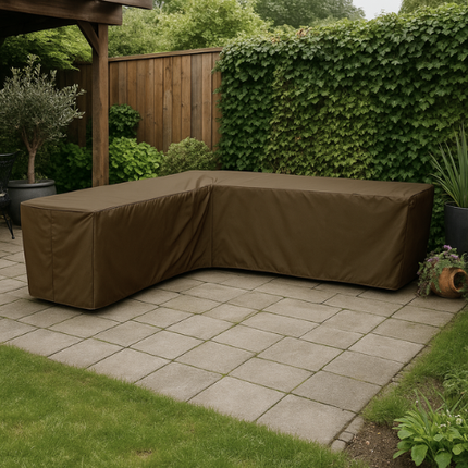 600D Schutzhülle für Gartenbank mit ungleichen Seiten links – Luxus Dunkelbraun