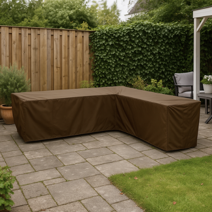 600D Schutzhülle für Gartenbank mit ungleichen Seiten rechts – Luxus Dunkelbraun