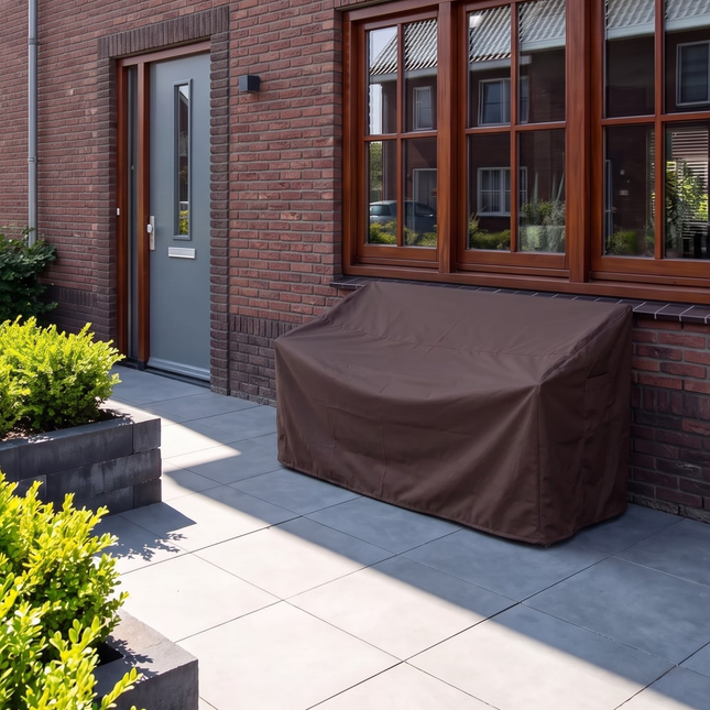 600D Schutzhülle für gerade Gartenbank – Luxus Dunkelbraun