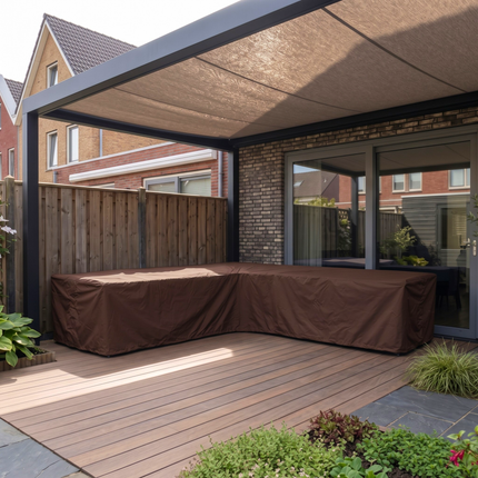 600D Schutzhülle für Gartenbank mit ungleichen Seiten links – Luxus Dunkelbraun